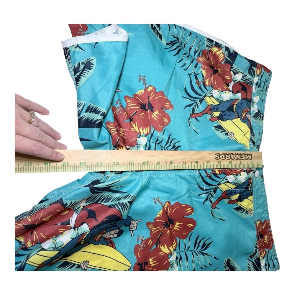 Superman Swim Trunks Mens XXL Blue Tropical Hibiscus Surfing Board Shorts - Picture 6 of 11